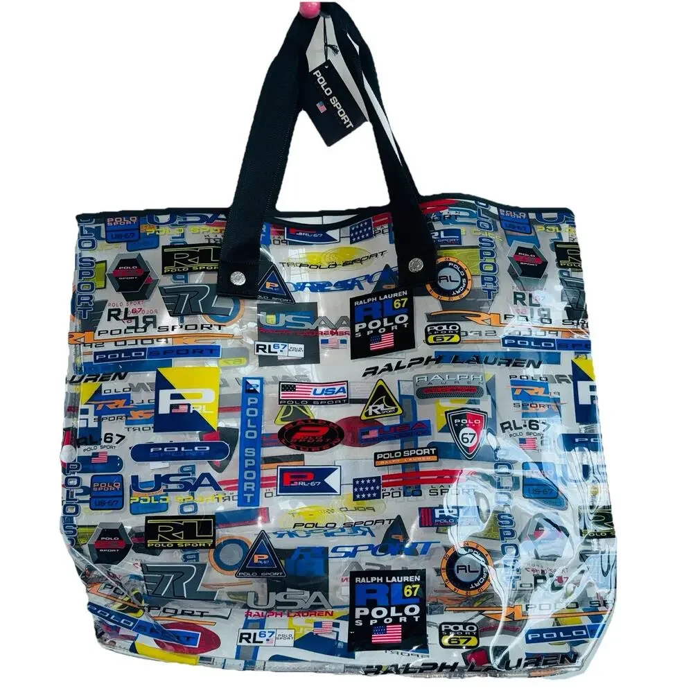 Vintage NEW Polo Sport Ralph Lauren XL Clear PVC Racing Jacket Tote Bag Mens Uni